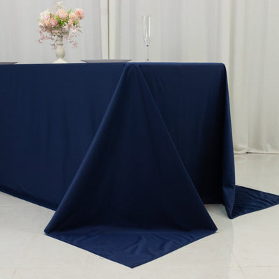 Fire Retardant Scuba Tablecloth – 90"x132" Rectangle Navy Blue, Wrinkle Free, Stain Resistant, Seamless Polyester Cover