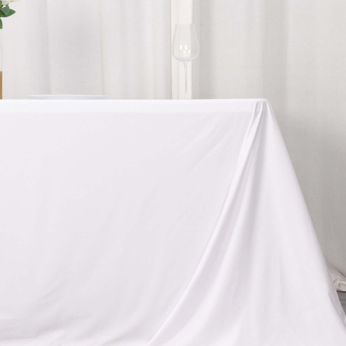 Fire Retardant Scuba Tablecloth – 90"x132" Rectangle White, Wrinkle Free, Stain Resistant, Seamless Polyester Cover