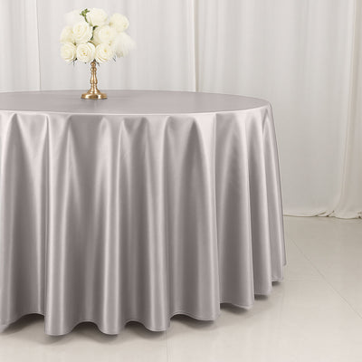 Scuba Round 120" Tablecloth Shimmering Silver - Wrinkle Free, Stain Resistant & Seamless Table Cover