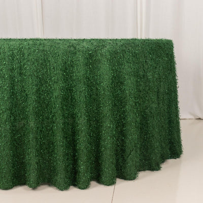 Polyester 120" Round Tablecloth Green with Shaggy Fringe Table Cover