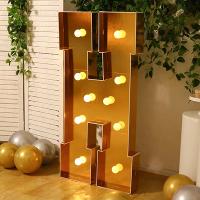 Giant LED Marquee Light Up Letter "H", Gold 4ft Pre-Cut Foam Board with 10 Warm White Battery Operated LEDs, Glue Gun and Sticks