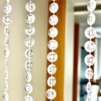 Acrylic Crystal Beaded Curtain with Fabric Rod Pocket 43 Strands Room Divider Clear Diamond Cut Beads Doorway String