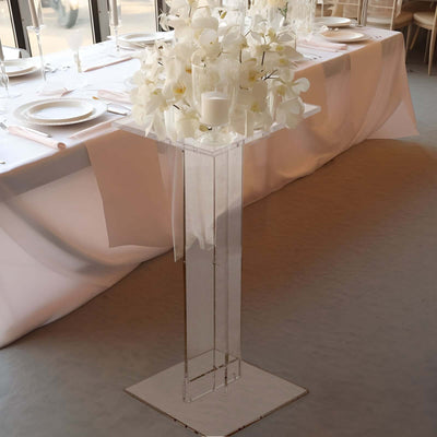 Acrylic Display Stand Flower Pedestal with Square Bases Clear - Durable 10mm Thick Table Centerpiece 32"