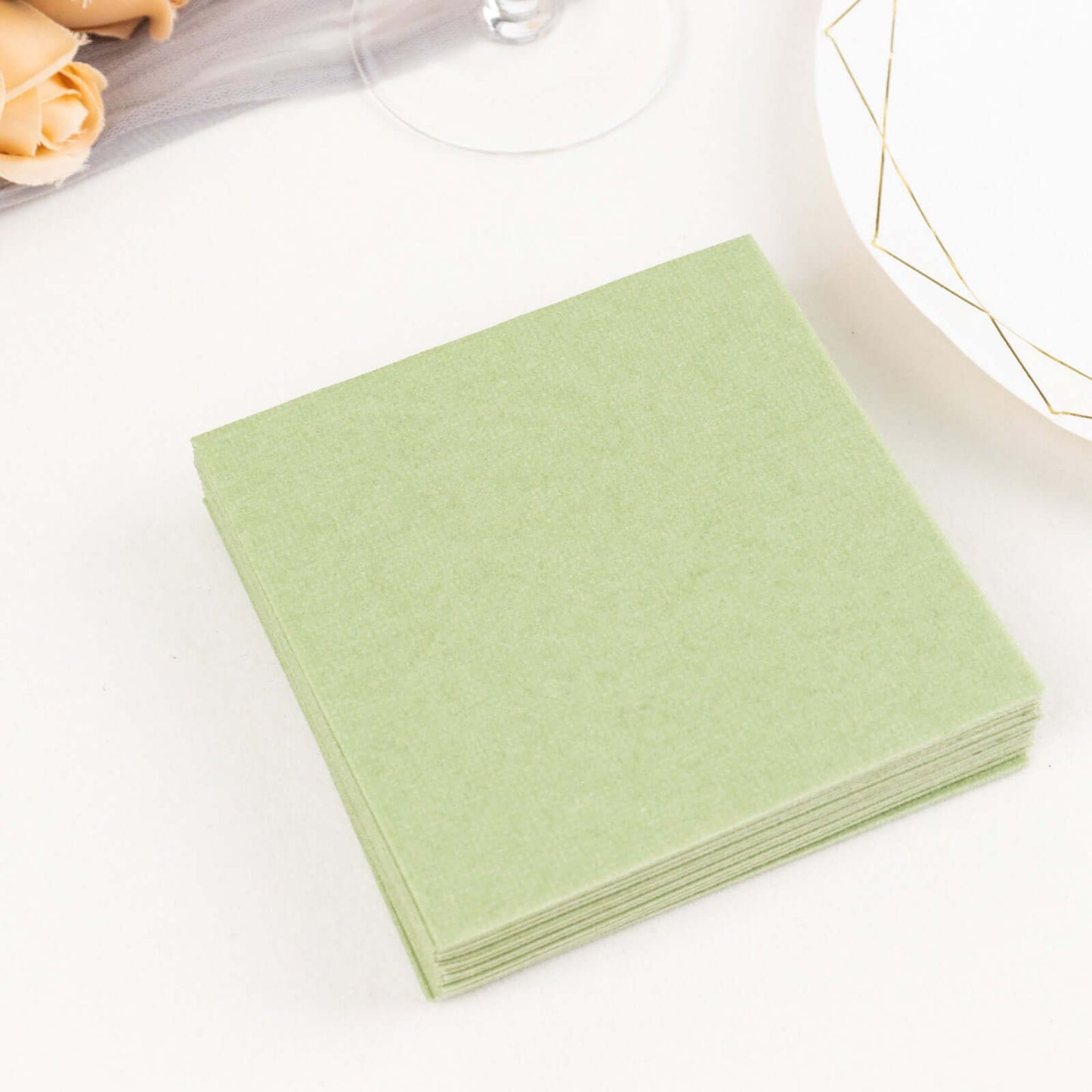 20 Pack Linen-Like Paper 5"x5" Napkins Sage Green - Highly Absorbent Airlaid Napkins