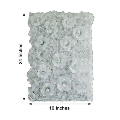 11 Sq ft. White 3D Silk Rose and Hydrangea Flower Wall Mat Backdrop - 4 Artificial Panels