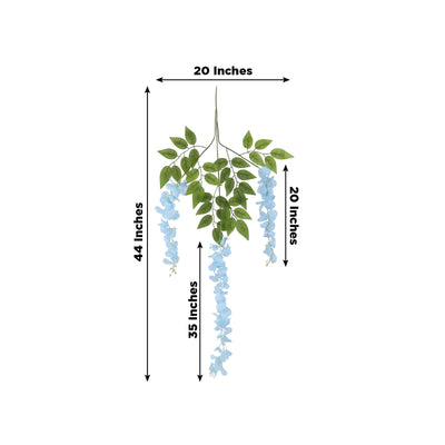 5 Pack 44" Silk Hanging Wisteria Flower Garland Vines in Light Blue, 3 Strands in 1 Bush