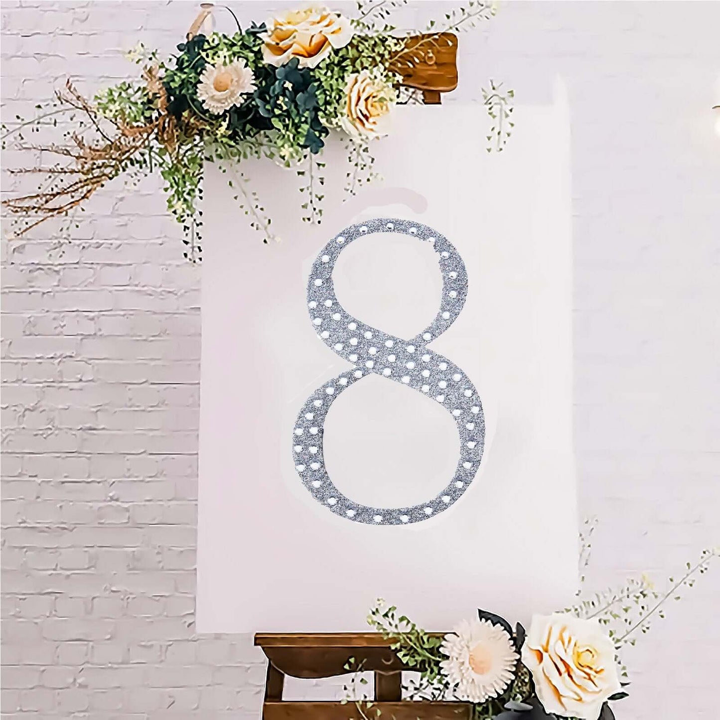 Decorative Rhinestone Number "8 Stickers, Glitter Adhesive Craft Numbers Silver DIY Sparkle Embellishments 8"