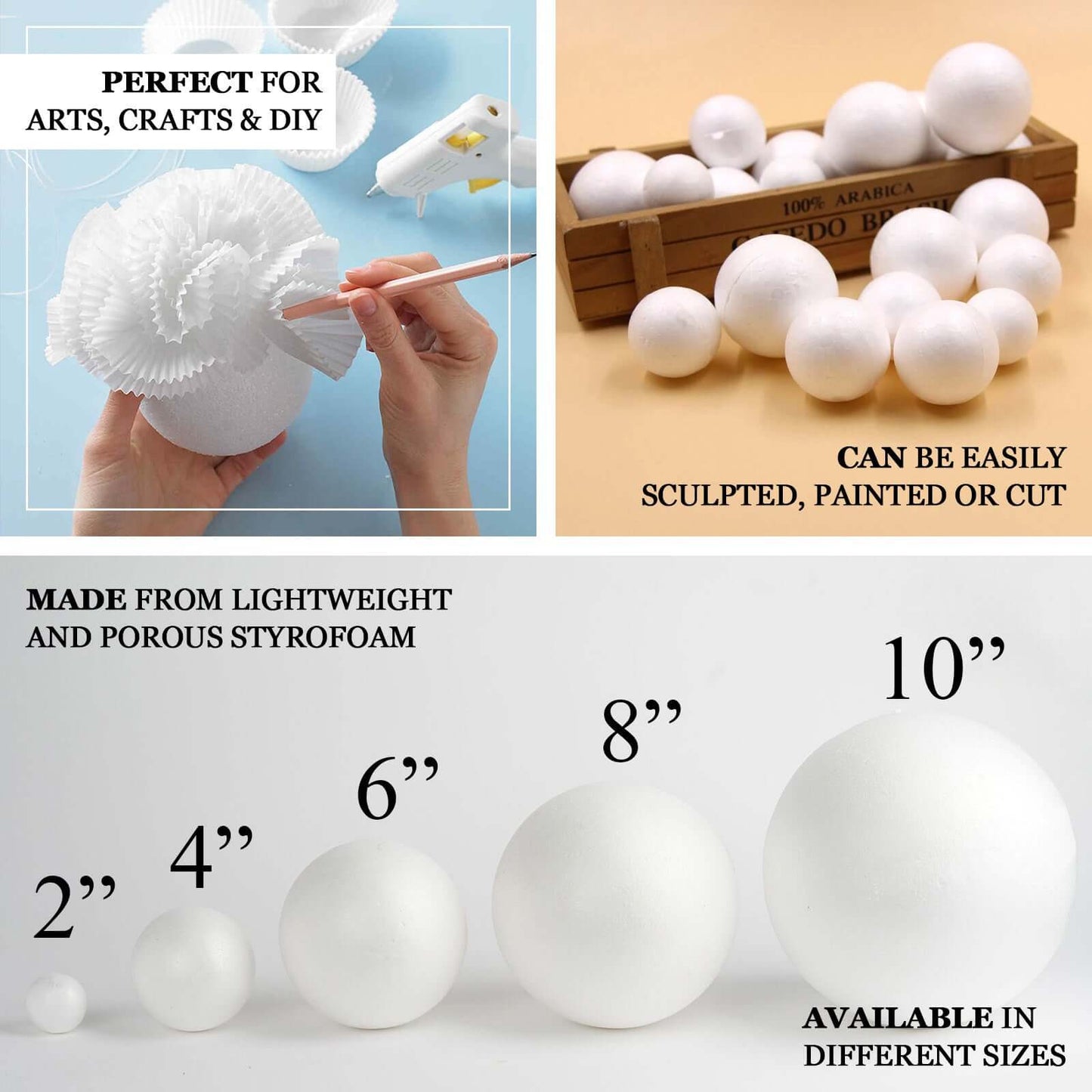 6 Pack 6†White StyroFoam Foam Balls For Arts, Crafts and DIY