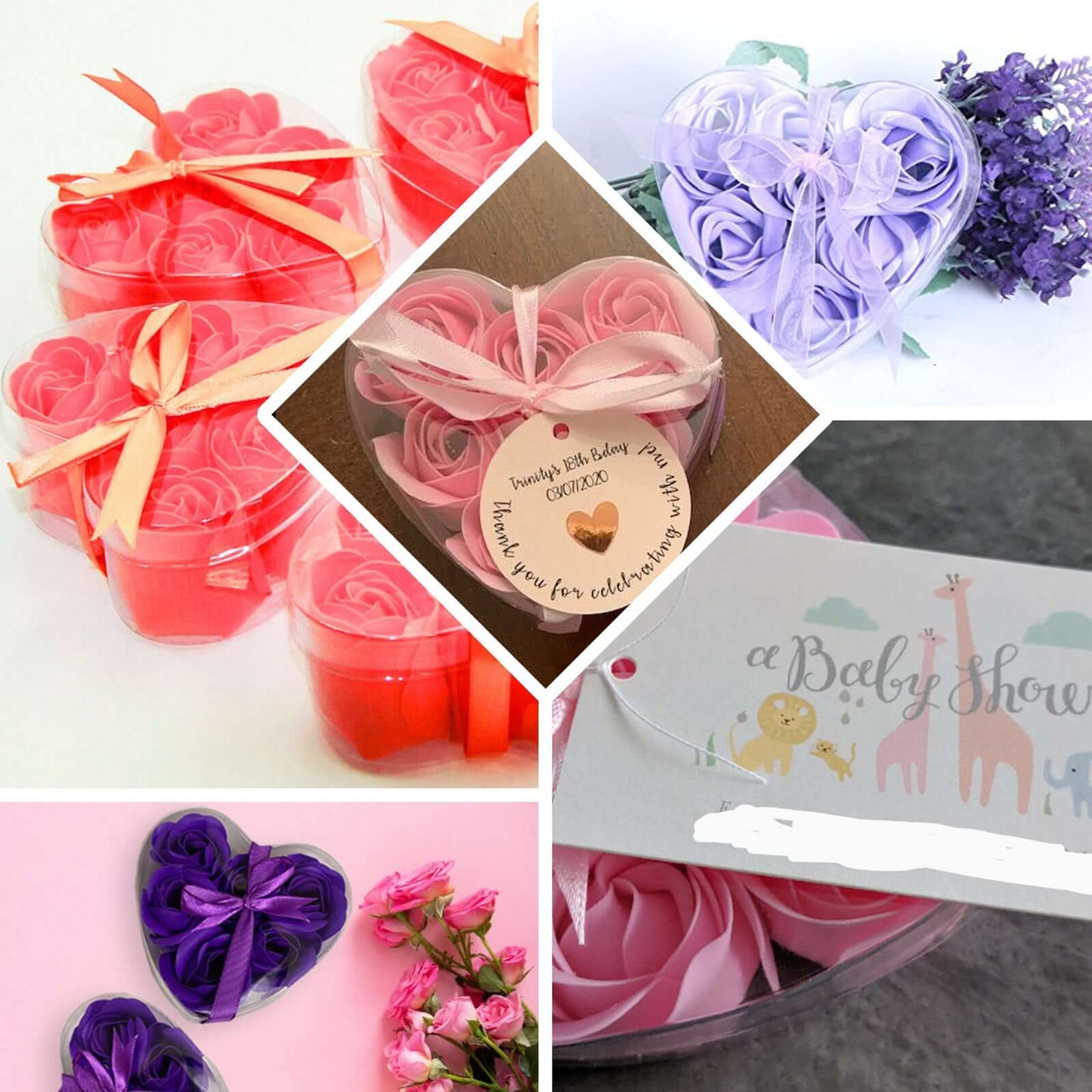 4 Pack 24 Pcs Dusty Rose Scented Rose Soap Heart Shaped Party Favors With Gift Boxes And Ribbon