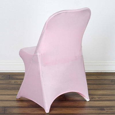 Stretch Spandex Chair Cover Pink for Folding Chairs - Reusable & Wrinkle-Resistant 160GSM Fitted Slipcover