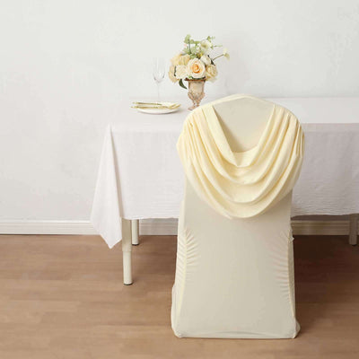 Spandex Chair Cover with Ruched Swag Back and Foot Pockets for Banquet Chairs Ivory - Fitted Slipcover