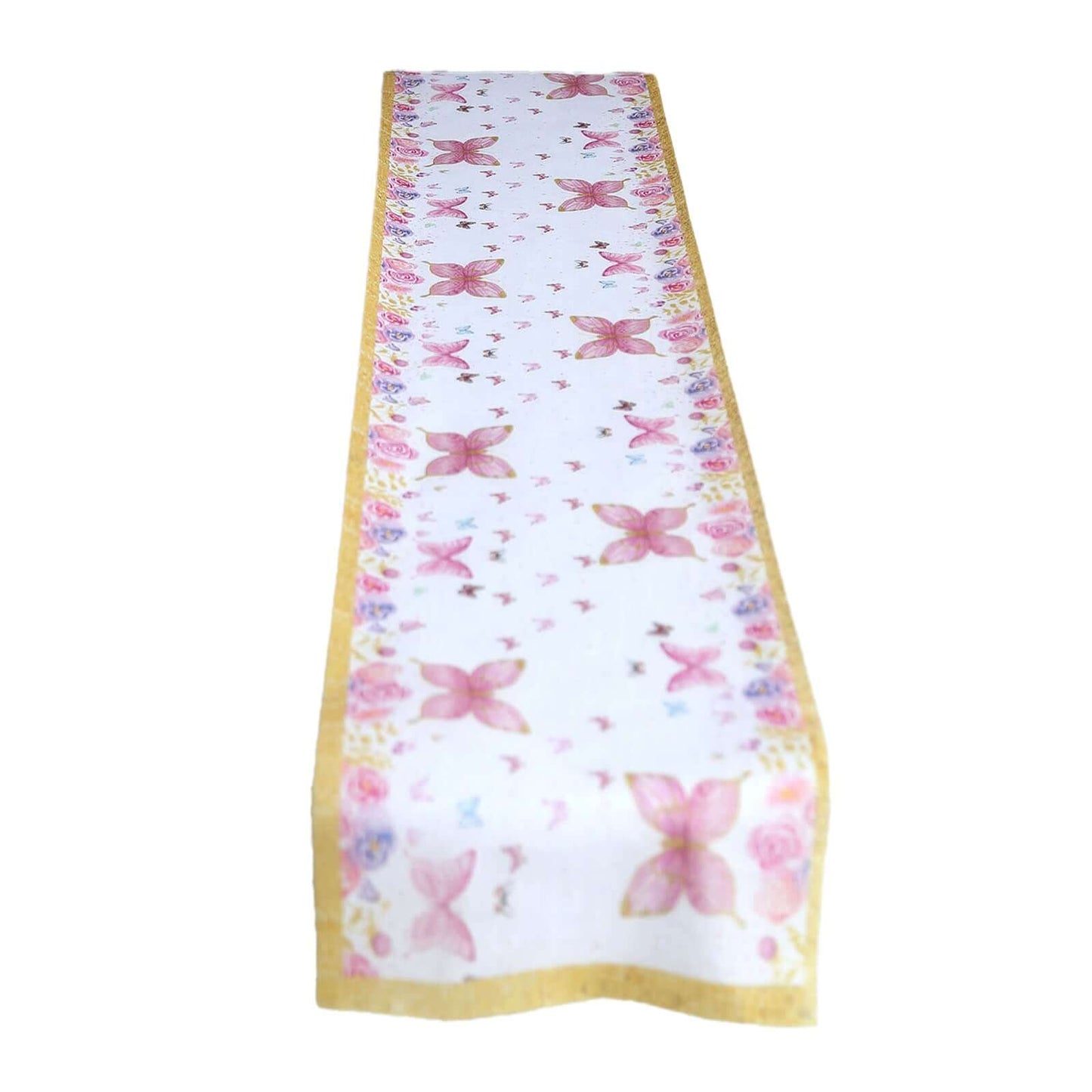 5 Pack Disposable Table Runners 11"x108" White with Pink Butterflies - Non-woven Stylish Spring Summer Dining Decor