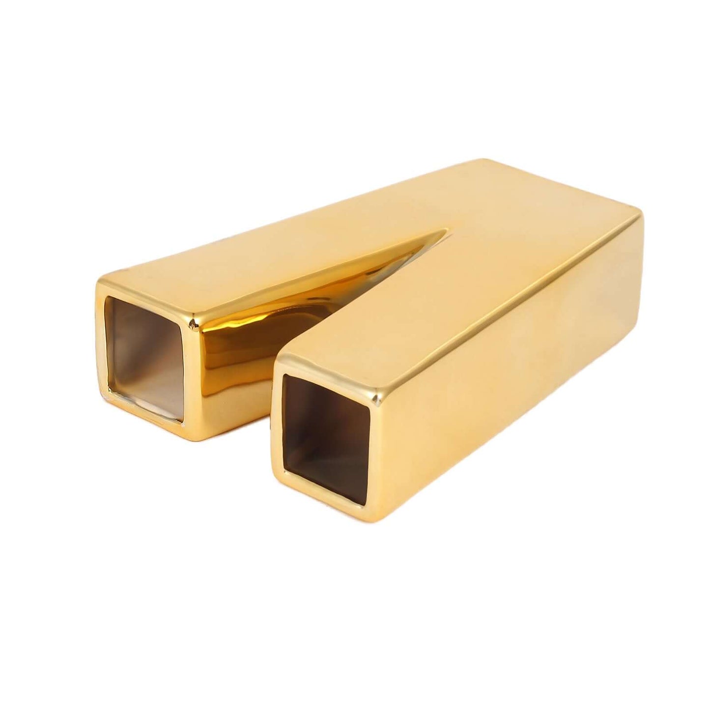 Shiny Ceramic Vase Letter "V" Gold Plated - Chic Bud Planter Pot for Events & Decor 6"