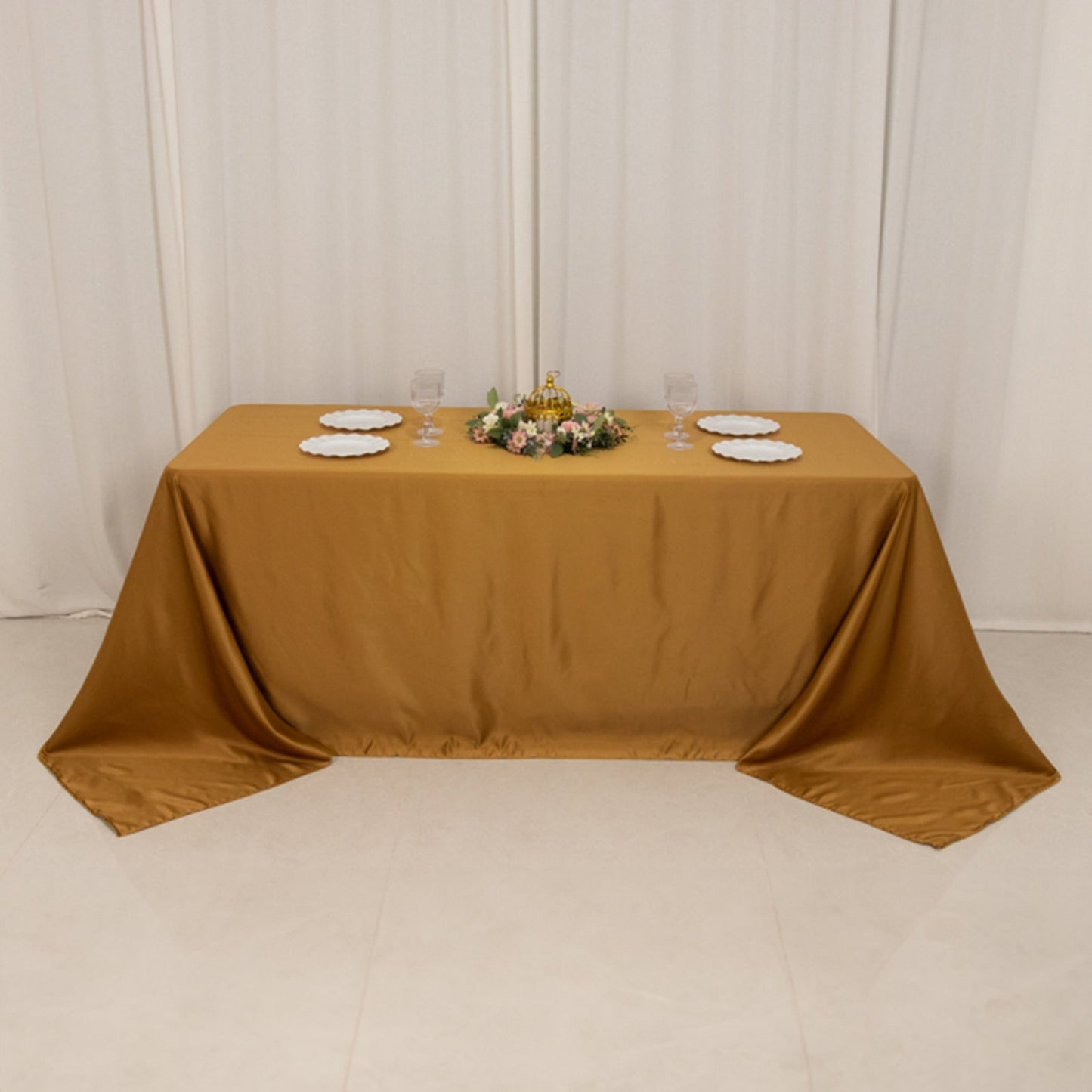 Lamour Satin 90"x132" Rectangle Tablecloth Gold - Soft & Silk-Like Seamless Table Cover for Weddings & Parties