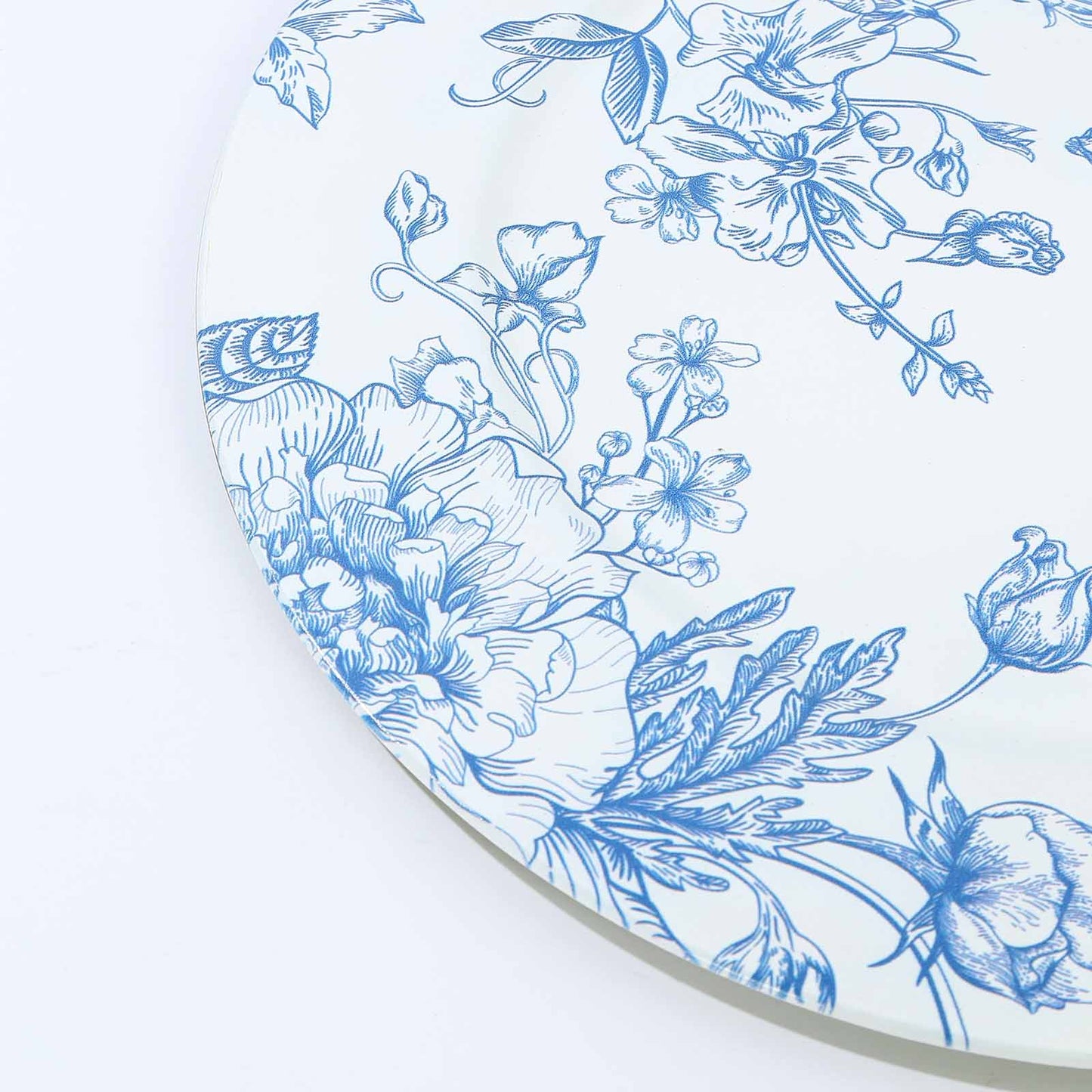 6-Pack Acrylic Round Charger Plates 13" in White with Light Blue Floral French Toile Pattern, Decorative Dinner Party Charger Tableware
