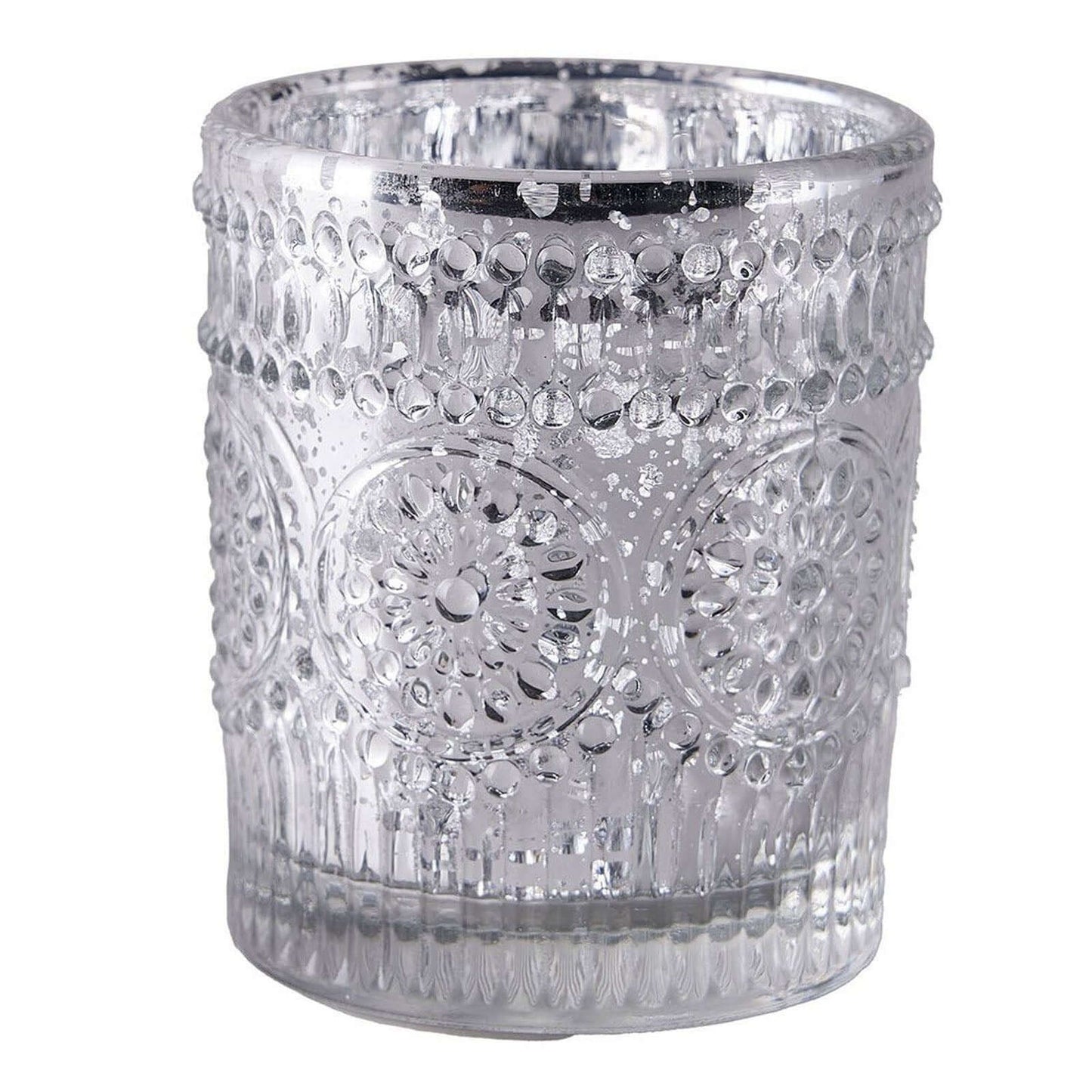 6-Pack Silver Glass Votive Tealight Holders - Stylish Primrose Design for Weddings & Décor