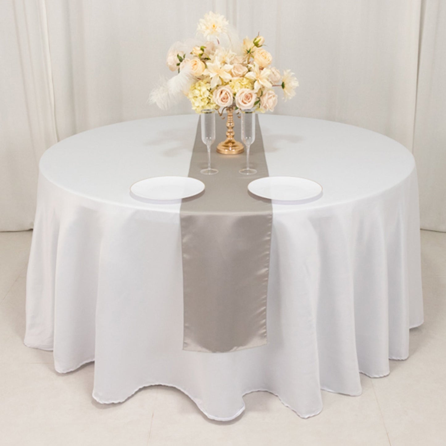 Lamour Satin 12"x108" Table Runner Silver - Smooth & Lustrous Finish