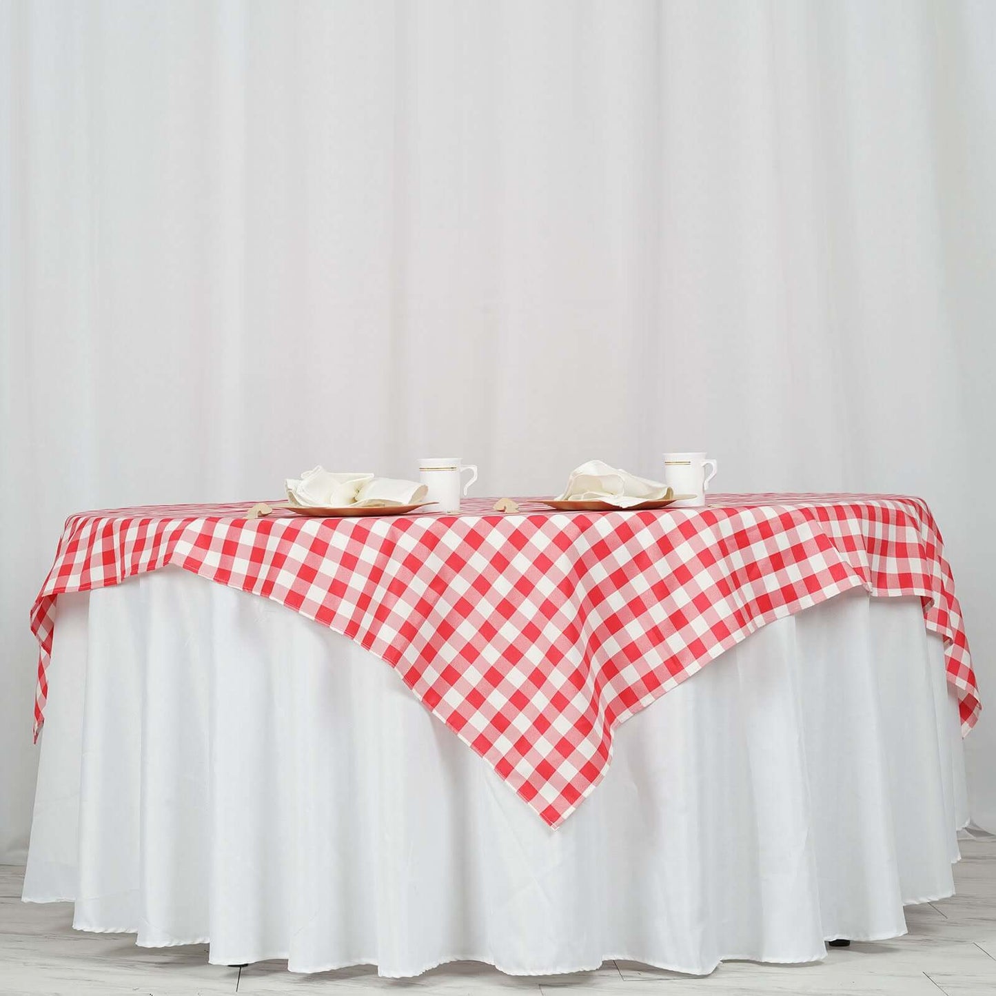 Polyester 70"x70" Table Overlay Square Tablecloth White/Red - Checkered Buffalo Plaid Table Topper