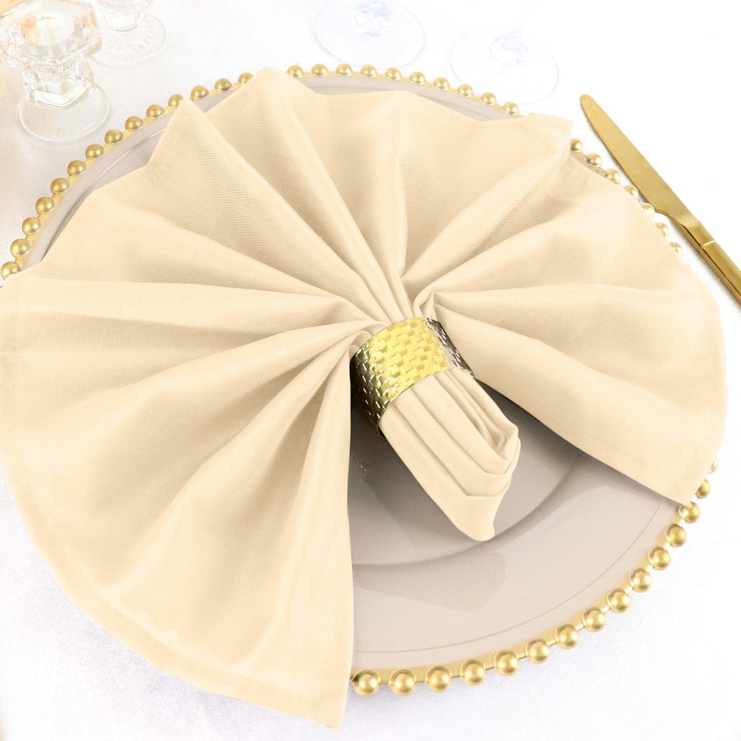 5 Pack Polyester 20"x20" Napkins Beige - Wrinkle Resistant & Easy Care Cloth Napkins