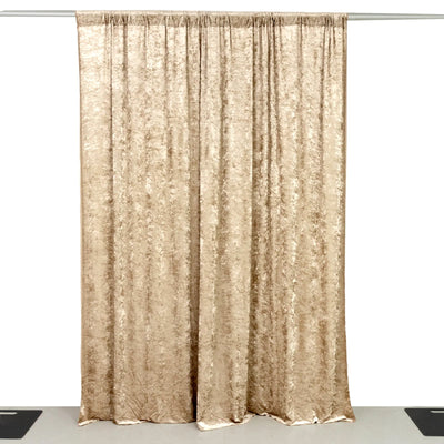 Beige Crushed Velvet Backdrop Curtain – 8ft x 8ft Event Drape with Rod Pocket Privacy Panel for Photo Booths & Events