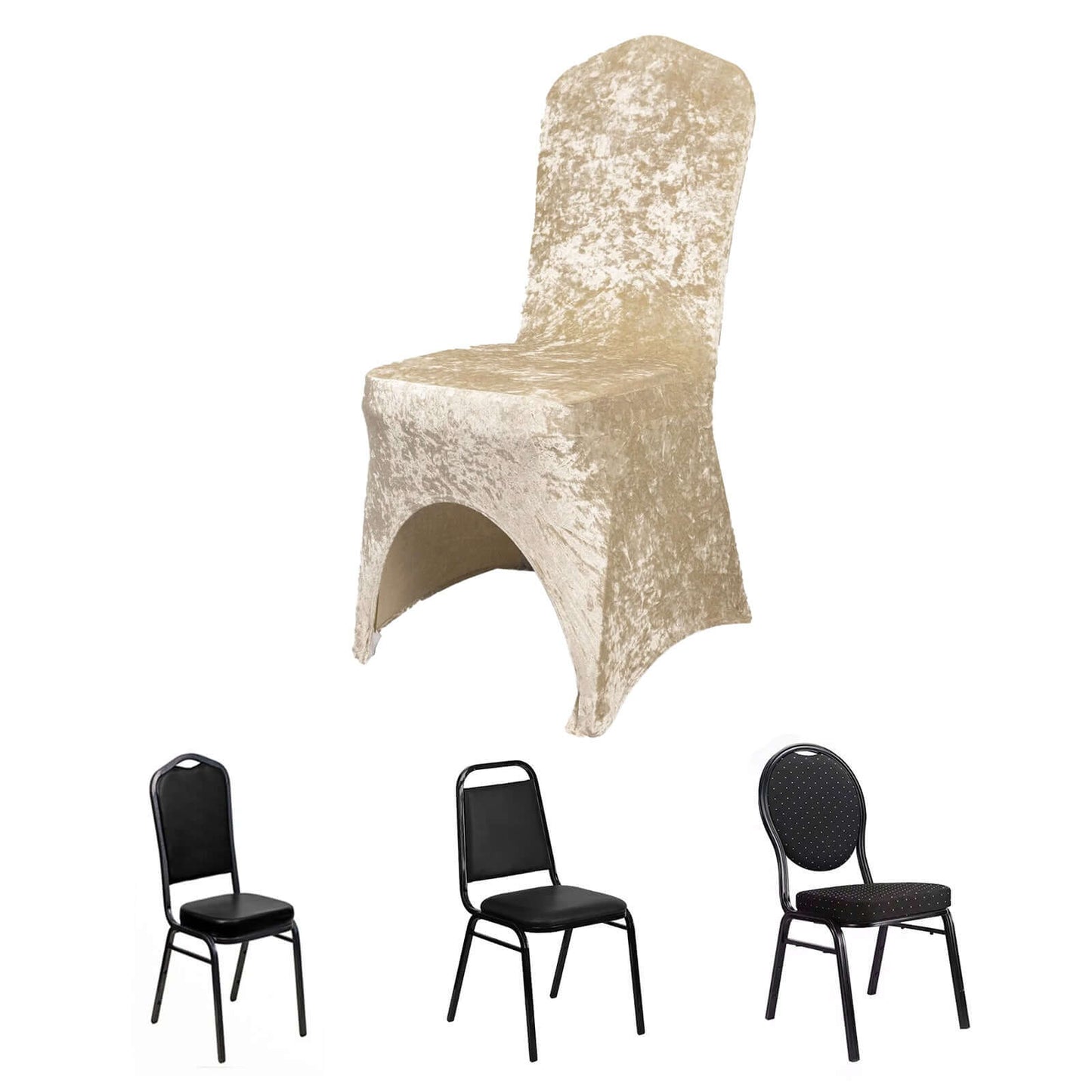 Crushed Velvet Spandex Banquet Chair Cover Fitted Slipcover Beige - Stretch 190GSM Slipcover with Foot Pockets