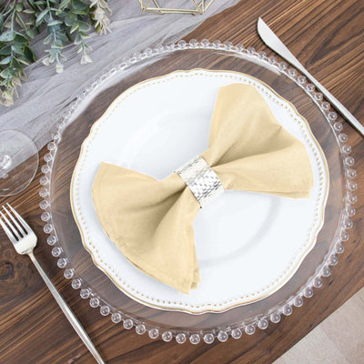5 Pack Polyester 17"x17" Napkins Beige - Durable & Wrinkle Resistant Dinner Napkins