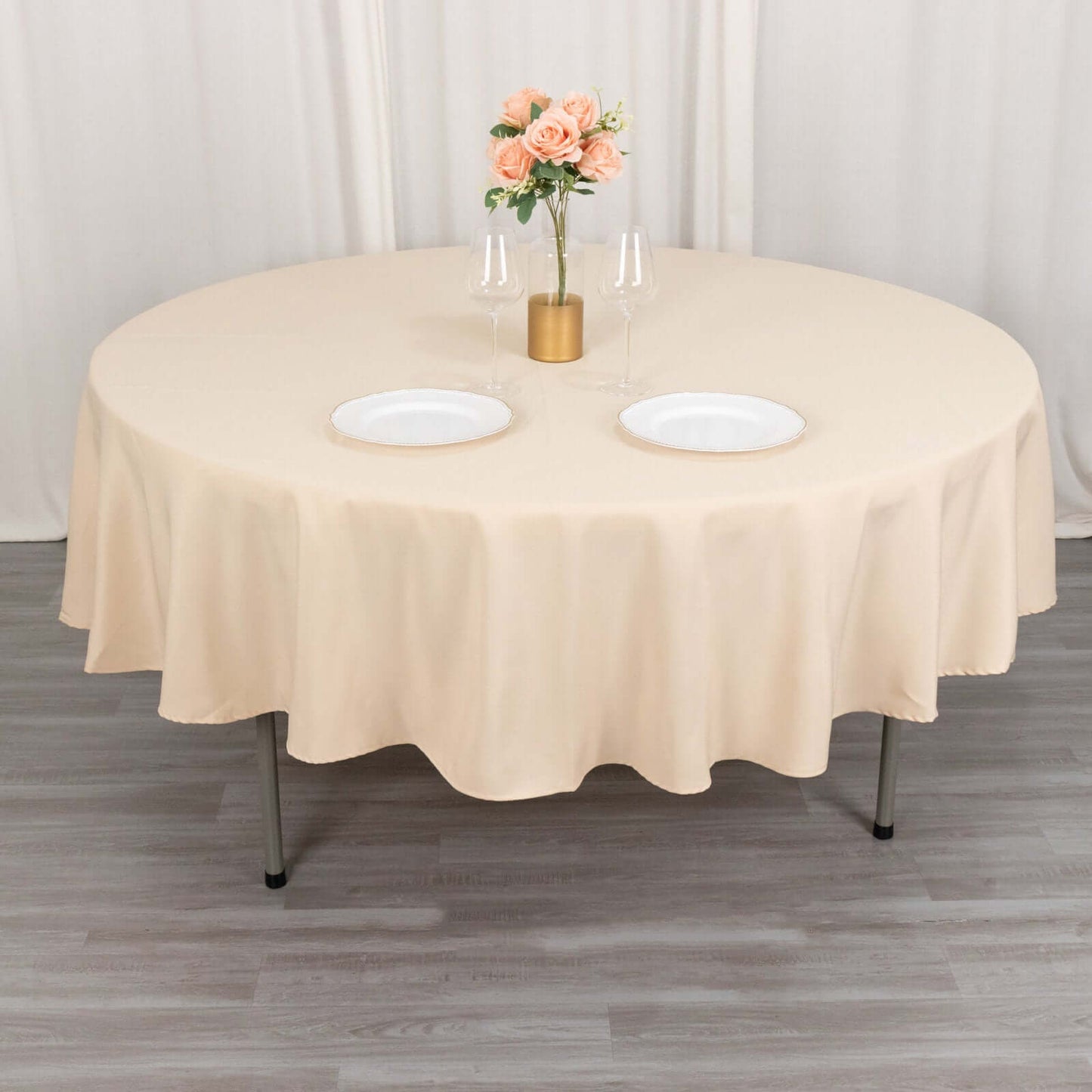 Premium Polyester 90" Round Tablecloth Beige - Stain and Wrinkle-Resistant Design with 220GSM Thickness Table Cover