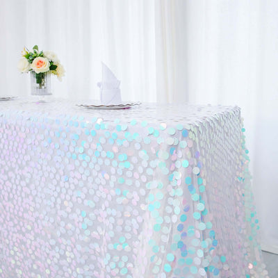 Sequin 90"x156" Rectangle Tablecloth Iridescent Blue - Seamless Big Payette Table Cover