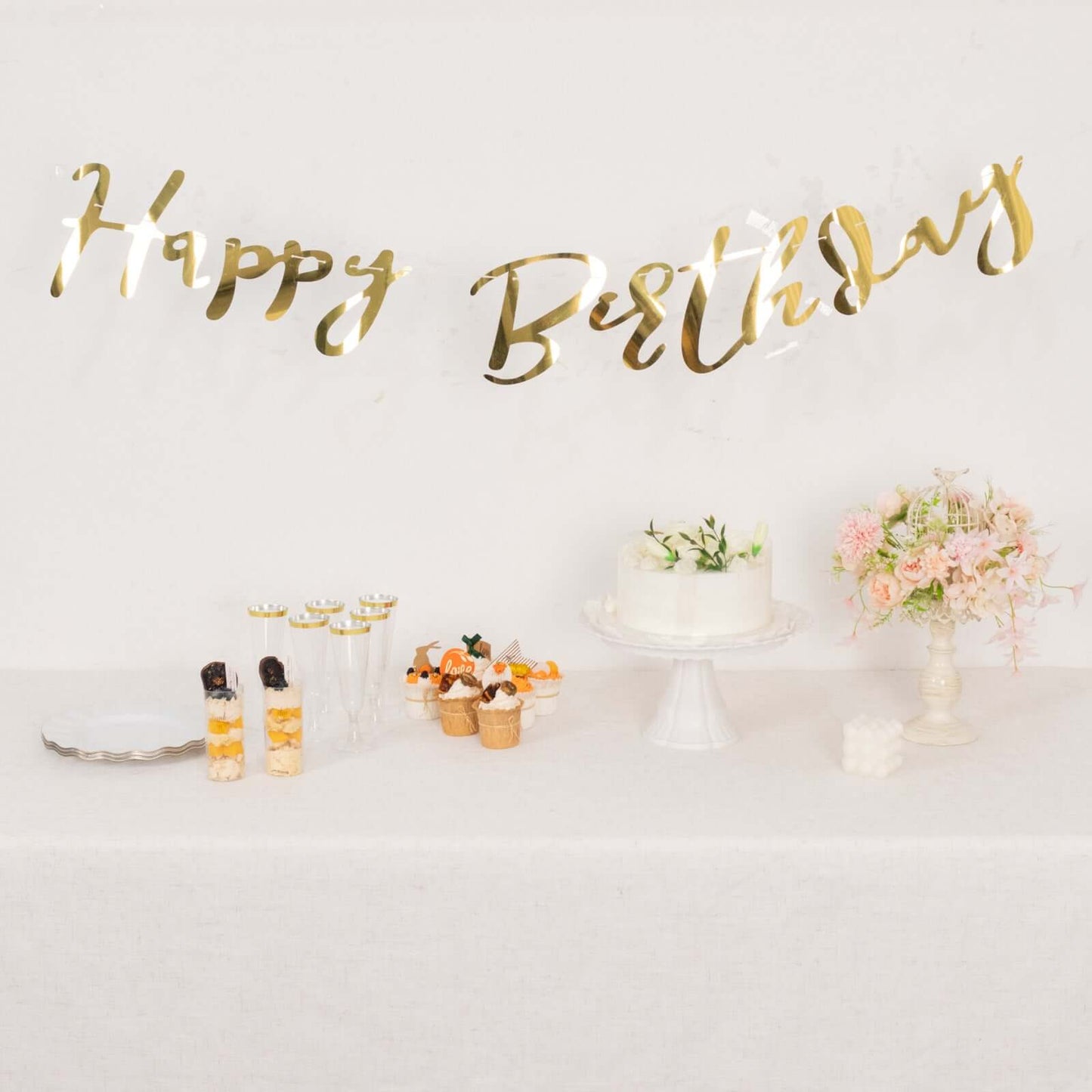10ft Pre-Strung Metallic Gold Foil "Happy Birthday" Banner, Party Photo Backdrop Hanging Garland - 250 GSM