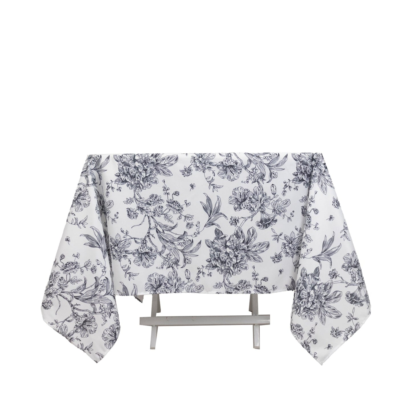 Polyester 70"x70" Square Tablecloth White - Black French Toile Pattern for Elegant Occasions