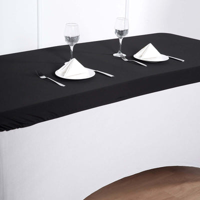 Stretch Spandex 72"x30" Rectangle Tablecloth Top Cover Black - Durable Fitted Table Topper Cap