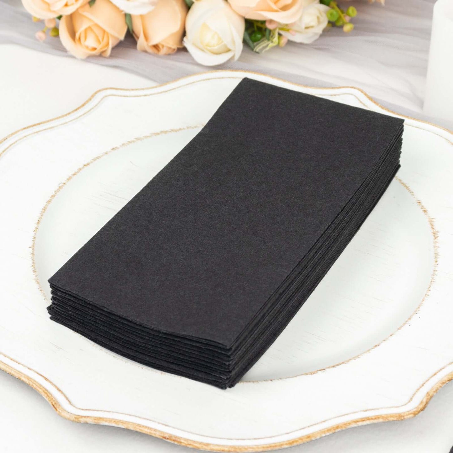 20 Pack Linen-Like Paper 8.5"x4" Napkins Black - Highly Absorbent & Disposable Airlaid Guest Towels