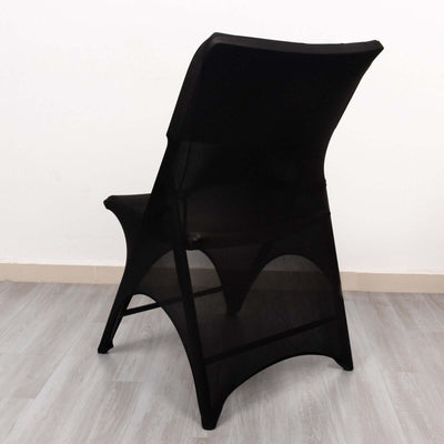 Premium Stretch Spandex Chair Cover Black for Folding Chairs - 3-Way Open Arch 160GSM Fitted Slipcover with Reinforced Foot Pockets