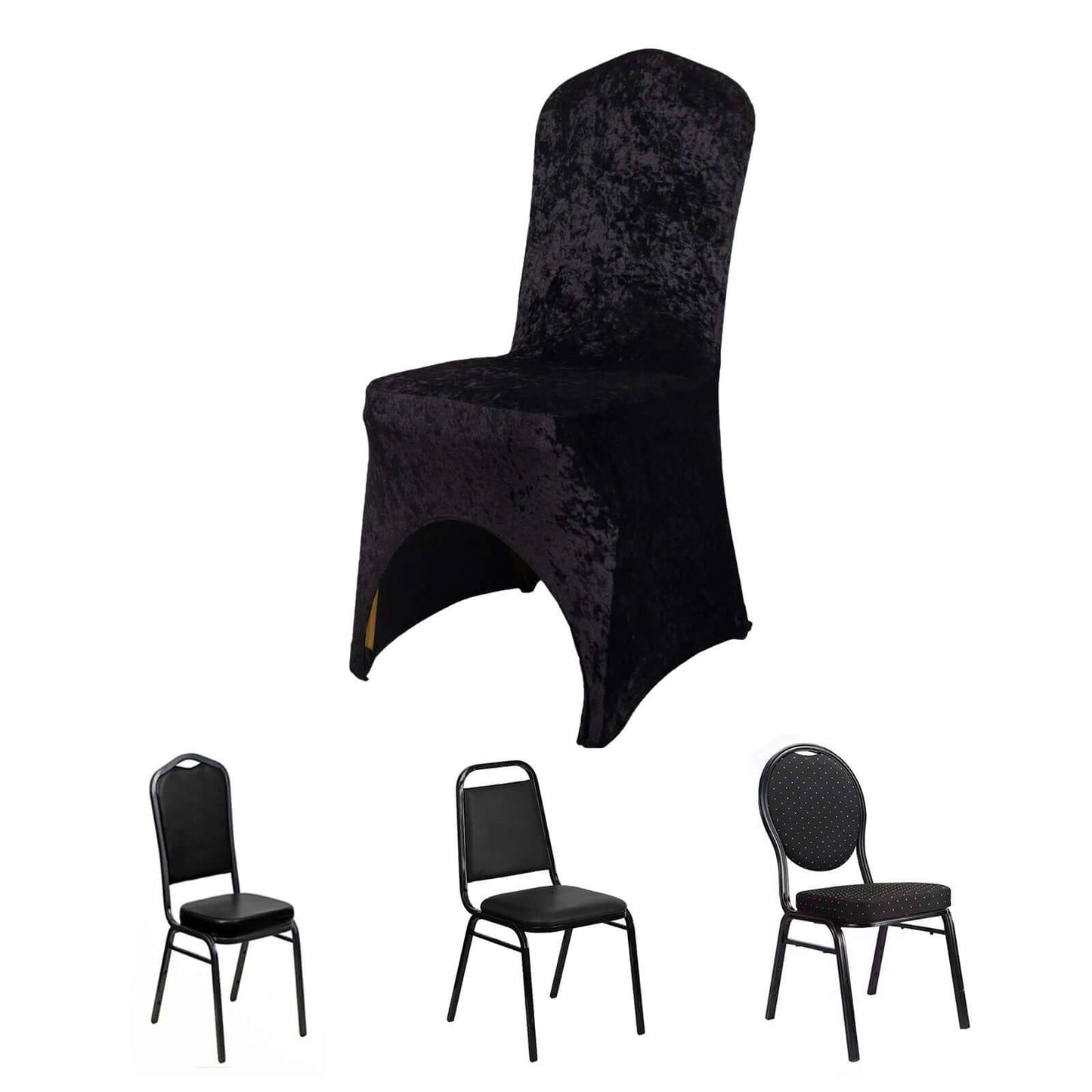Crushed Velvet Spandex Banquet Chair Cover Fitted Slipcover Black - Stretch 190GSM Slipcover with Foot Pockets