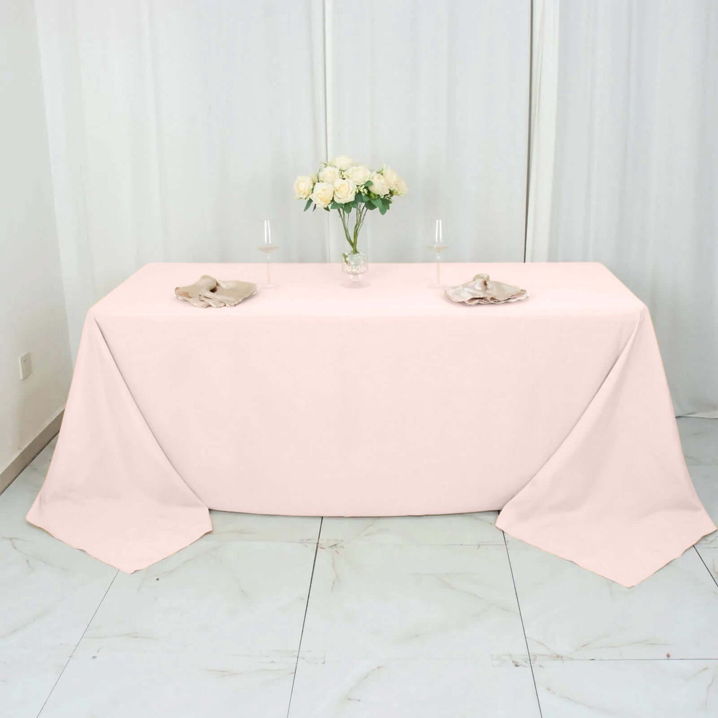 Premium Polyester 90"x132" Rectangle Tablecloth Blush - Seamless 220GSM Stain-Resistant Table Cover