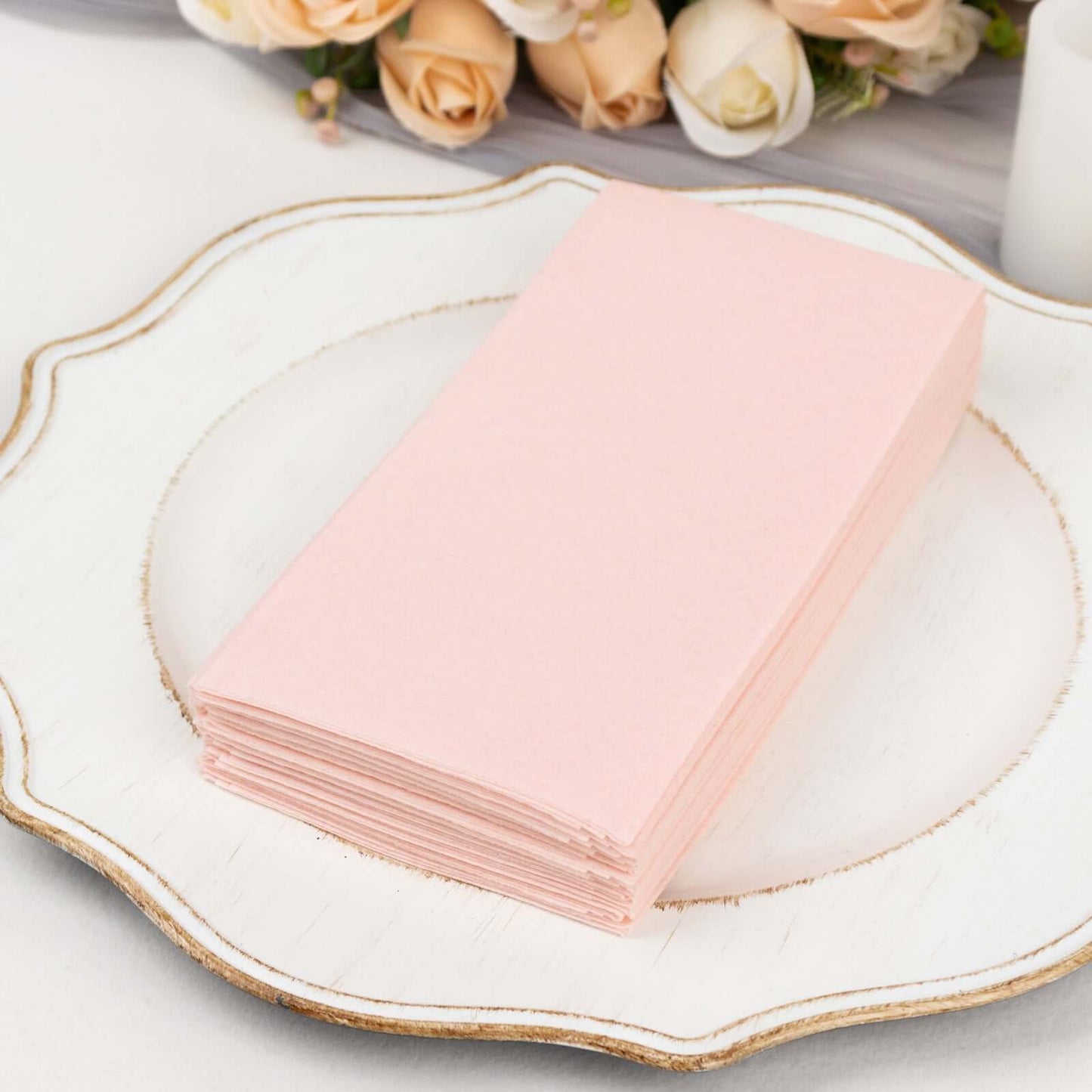 20 Pack Linen-Like Paper 8.5"x4" Napkins Blush - Highly Absorbent & Disposable Airlaid Guest Towels