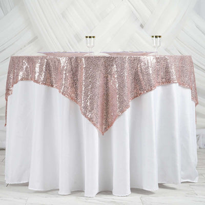 Sequin 60"x60" Table Overlay Square Tablecloth Blush - Luxe Wedding Table Topper