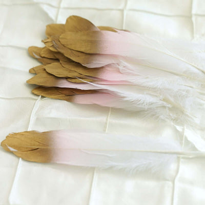 30-Pack Goose Feathers Craft Feathers Metallic Gold Tip Dual Tone Blush White - Decorative Feathers for DIY Projects