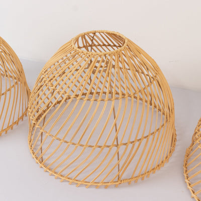 Boho Rattan Dome Pendant Shades – 3 Pack Natural Woven Ceiling Lamp Covers – 16’’ Round – Shades Only