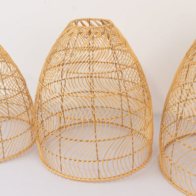 Boho Rattan Light Shades Set of 3 – Natural Woven Pendant Lamp Covers in Cone Shape – 16’’ 18’’ 20’’ – Ceiling