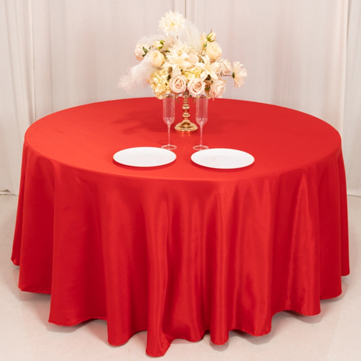 Lamour Satin 120" Round Tablecloth Red - Seamless Table Cover with Soft Tempered Sheen