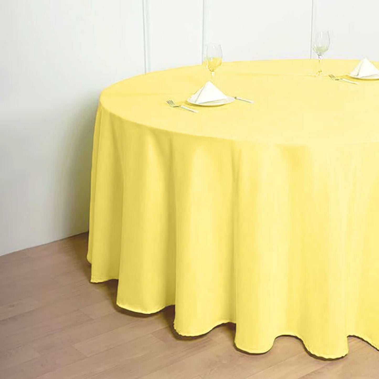 Polyester 120" Round Tablecloth Yellow - Seamless Wrinkle-Resistant Table Cover