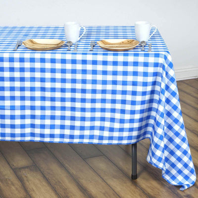 Polyester 60"x126" Rectangle Tablecloth White/Blue - Buffalo Plaid Checkered Table Cover