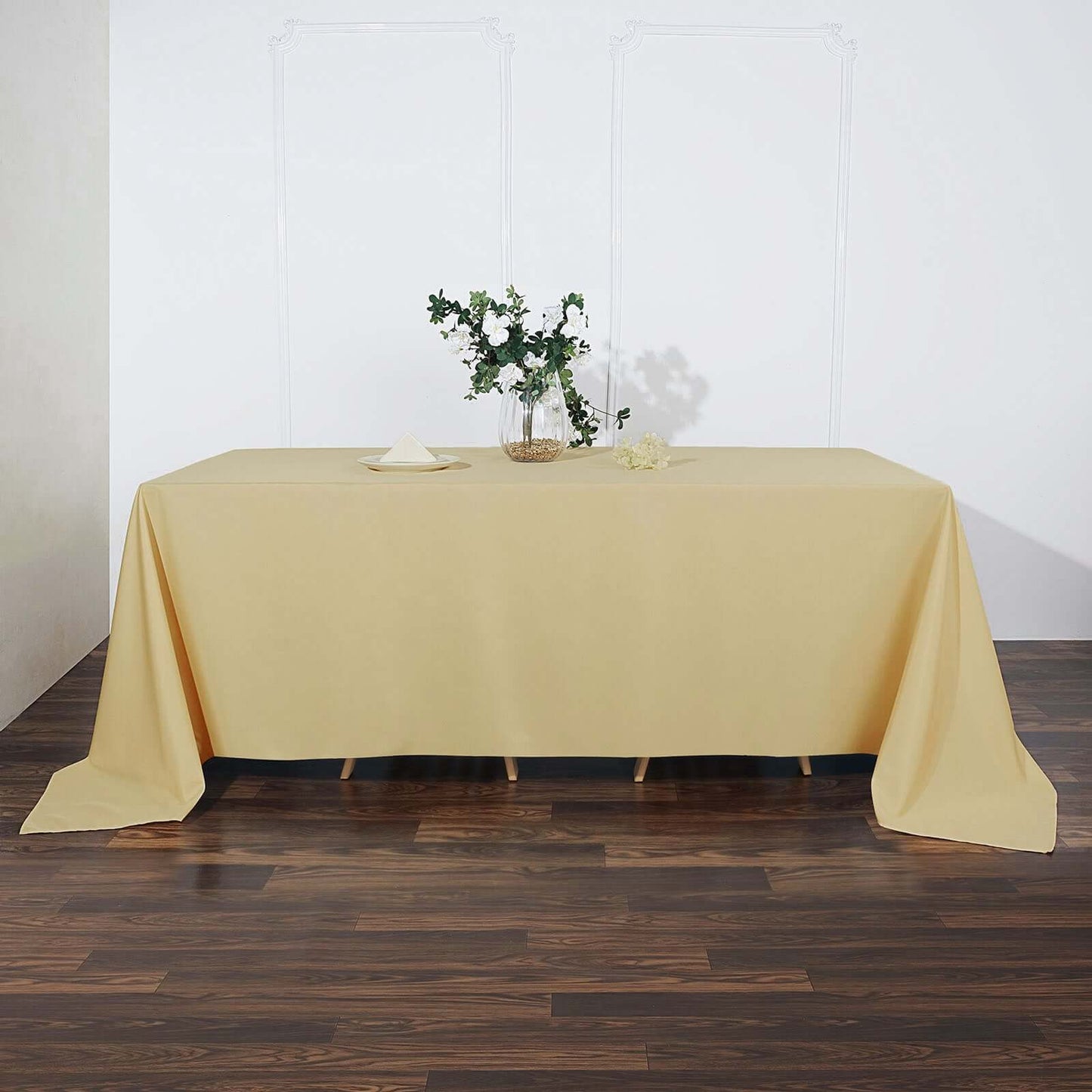 Polyester 90"x132" Rectangle Tablecloth Champagne - Seamless Wrinkle-Resistant Table Cover