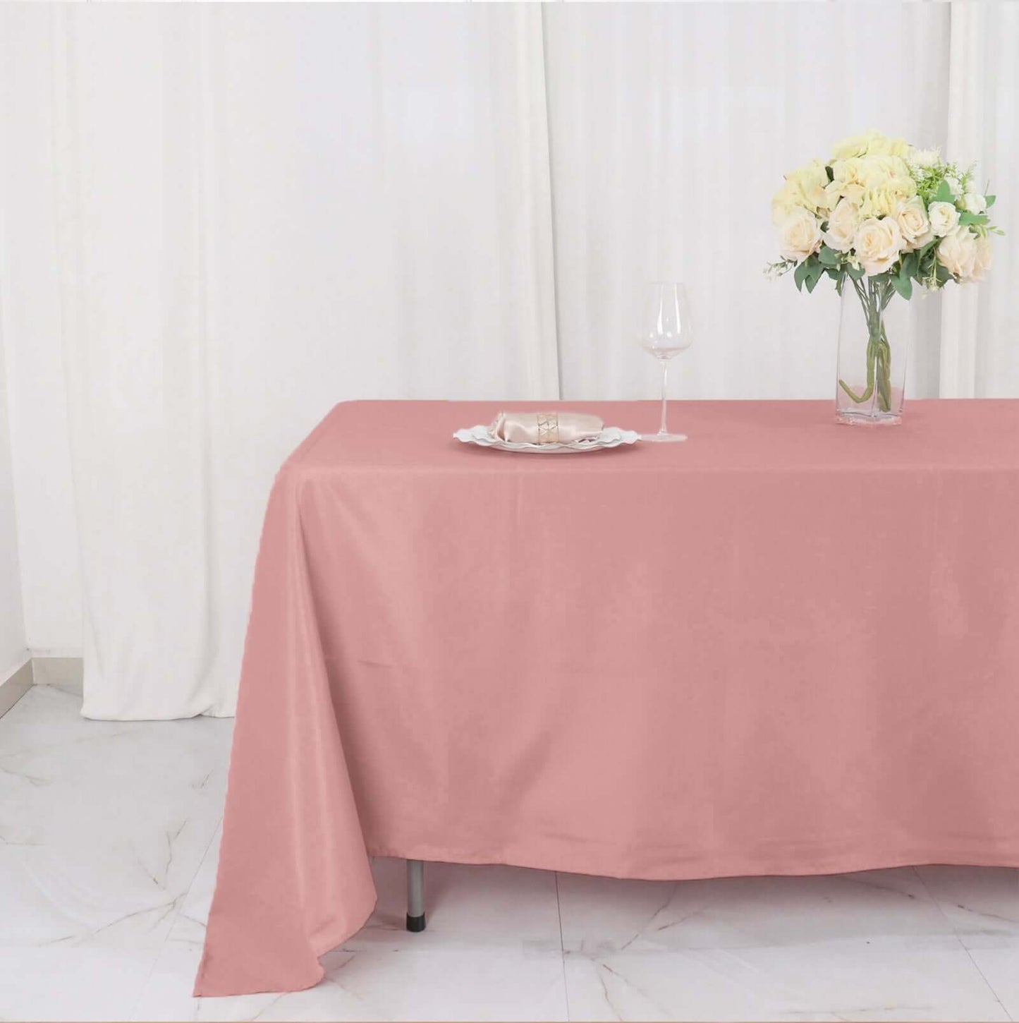 Polyester 72"x120" Rectangle Tablecloth Dusty Rose - Durable and Stylish Table Cover