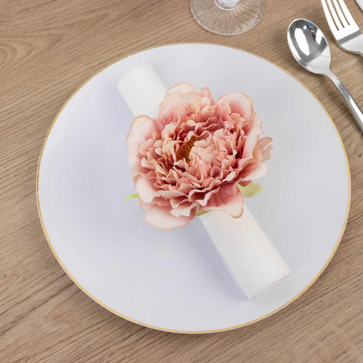 4-Pack Napkin Holders with Silk Peony Flower – Pink Floral Napkin Rings for Dining Table Settings