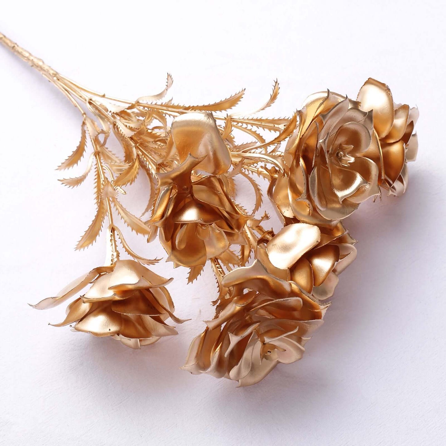 2-Pack Artificial Rose Bloomed Flower Bouquet Metallic Gold - Lustrous Faux Floral Arrangement for Seasonal Displays & Luxurious Decor Themes 17"