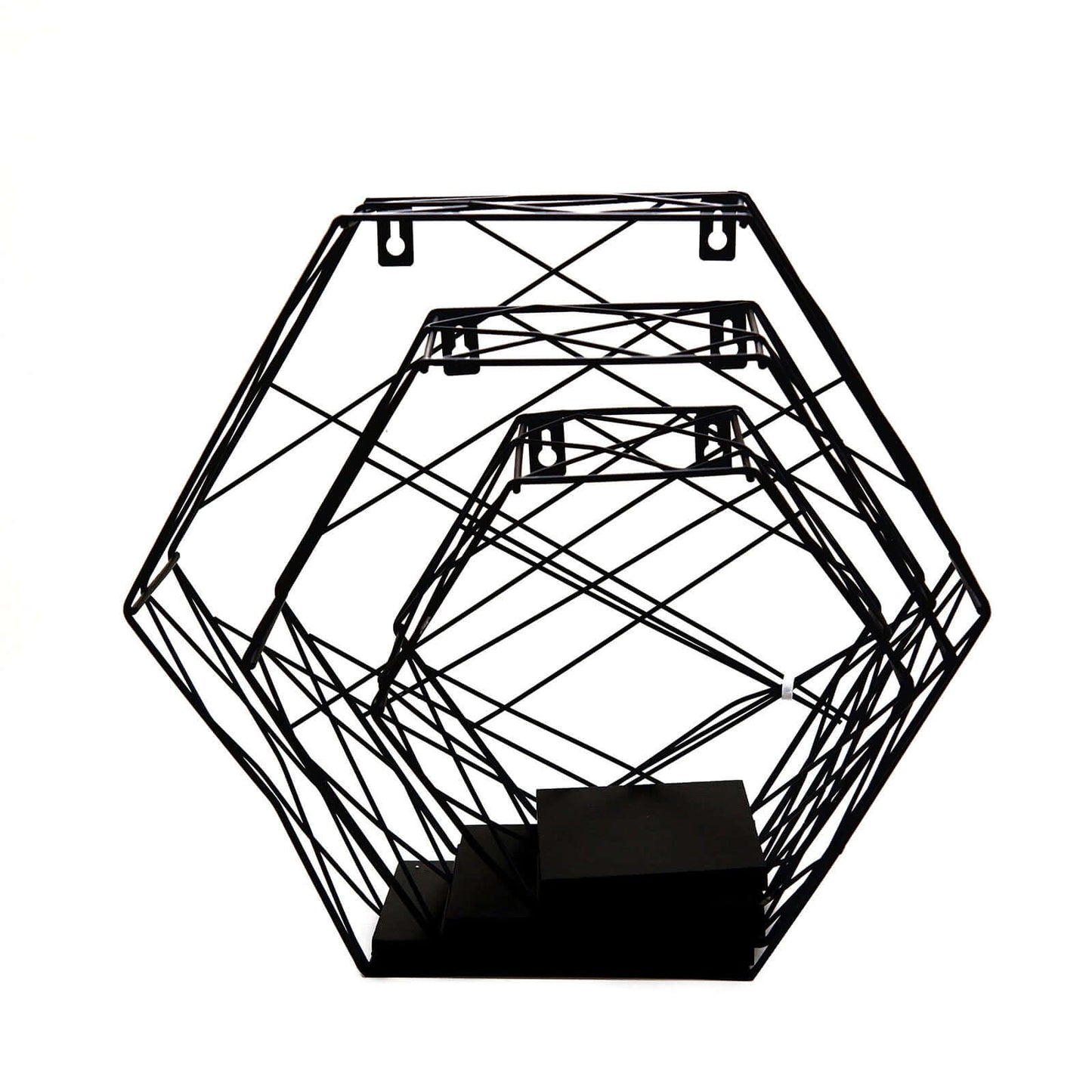 3 Pack Black Hexagonal Floating Wall Shelves, Decorative Geometric Wall Mounted Shelves - 9",12",14"