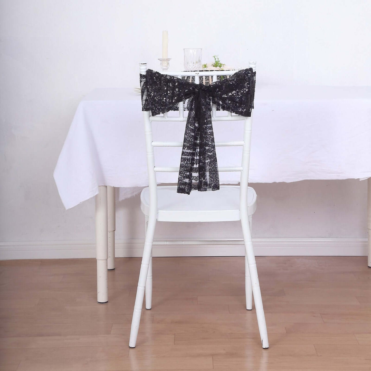 5 Pack Glitz Sequin Chair Sashes with Geometric Diamond Design 6"x88" Black - Glittering Accent for Weddings