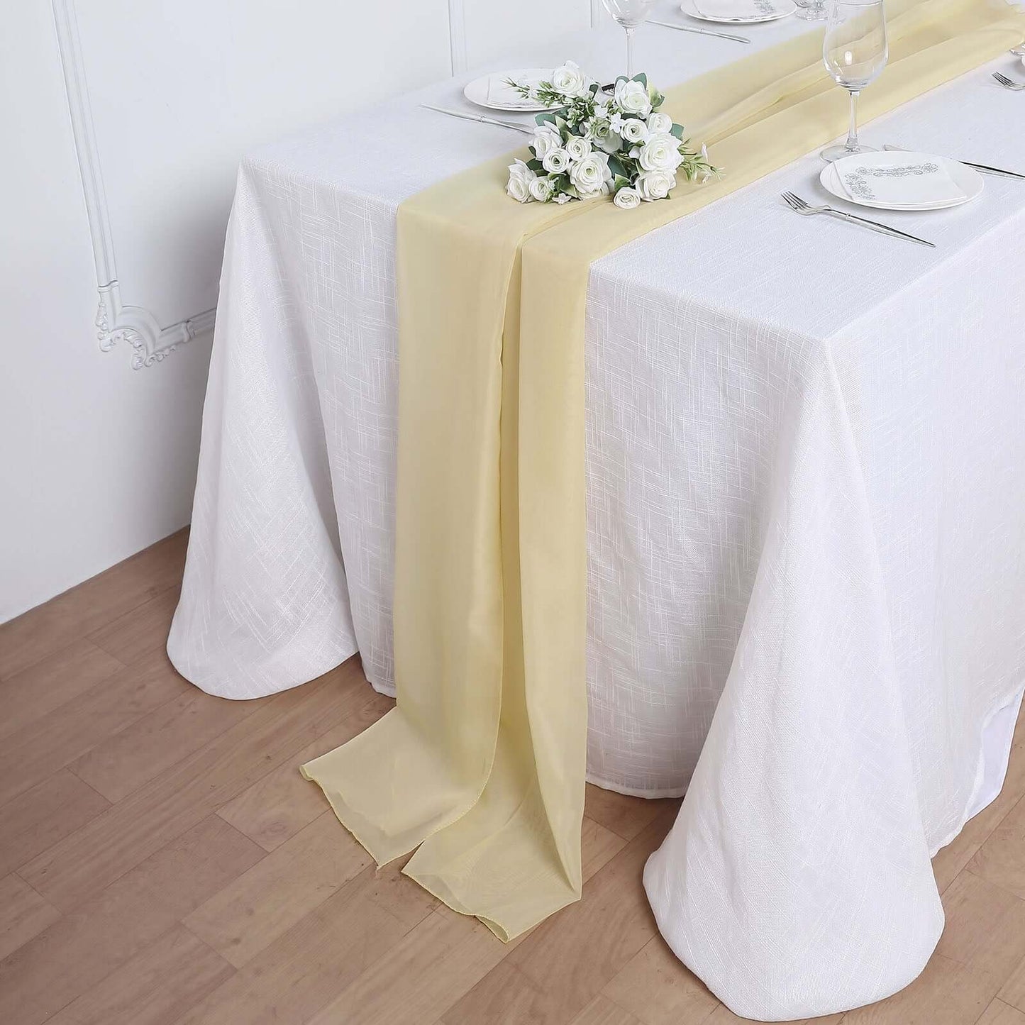 Chiffon 6ft Table Runner Champagne - Flowy & Lightweight Table Decor